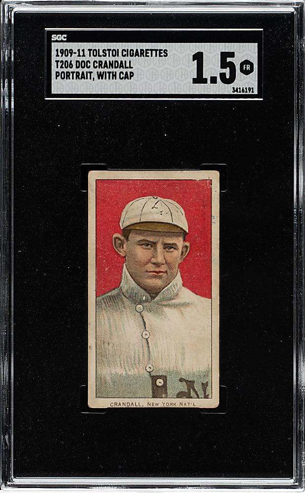 1909-1911 T206 White Border Doc Crandall Portrait with Cap SGC FAIR 1.5 - Tolstoi Back