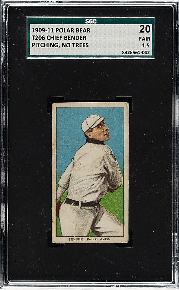 1909-1911 T206 White Border Chief Bender Pitching, No Trees in Background SGC FAIR 20 - Polar Bear Back