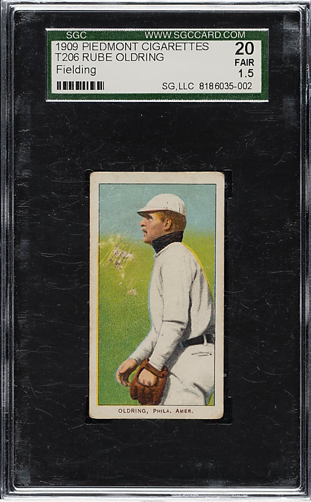 1909-1911 T206 White Border Rube Oldring Fielding SGC FAIR 20 - Parts of Two Backs Showing!