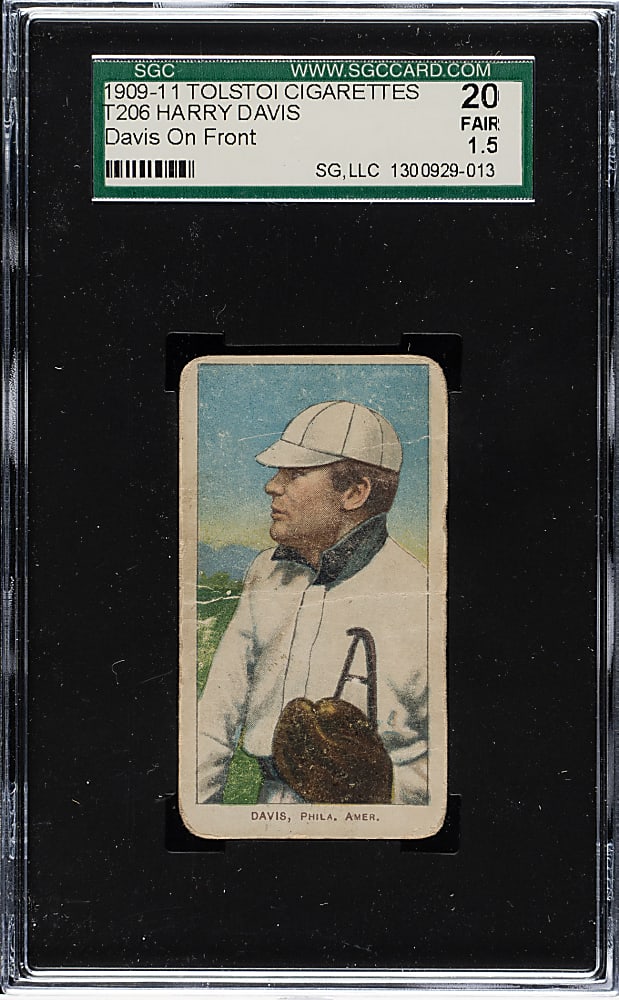 1909-1911 T206 White Border Harry Davis (Davis on Front) SGC FAIR 20 - Tolstoi Back