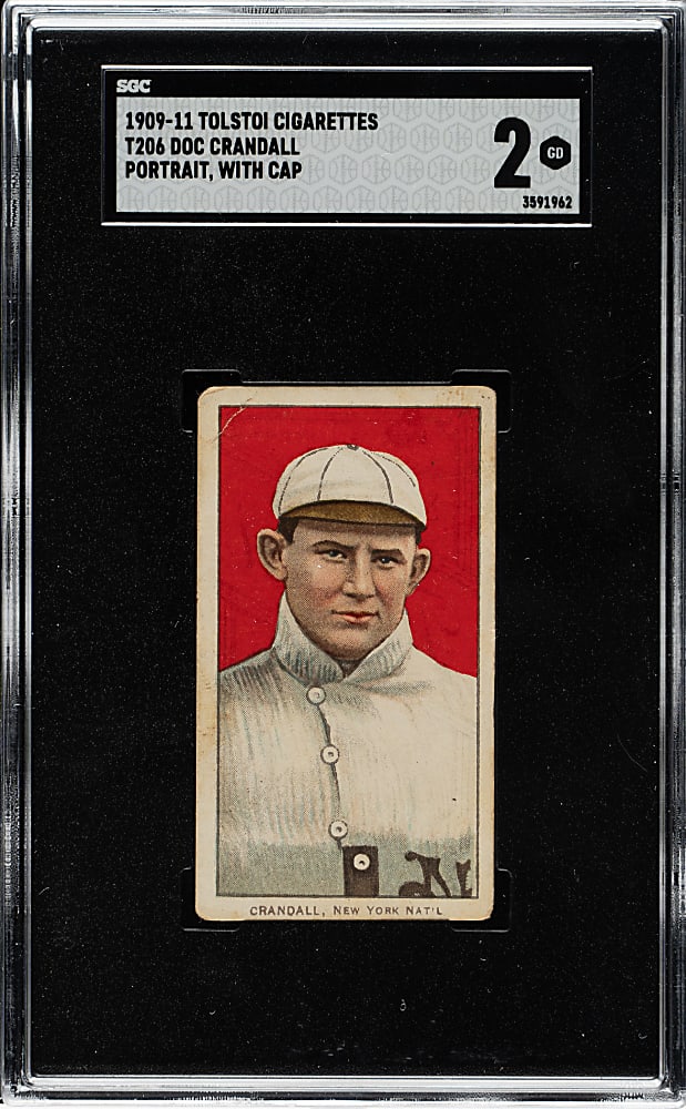 1909-1911 T206 White Border Doc Crandall Portrait with Cap SGC GOOD 2 - Tolstoi Back
