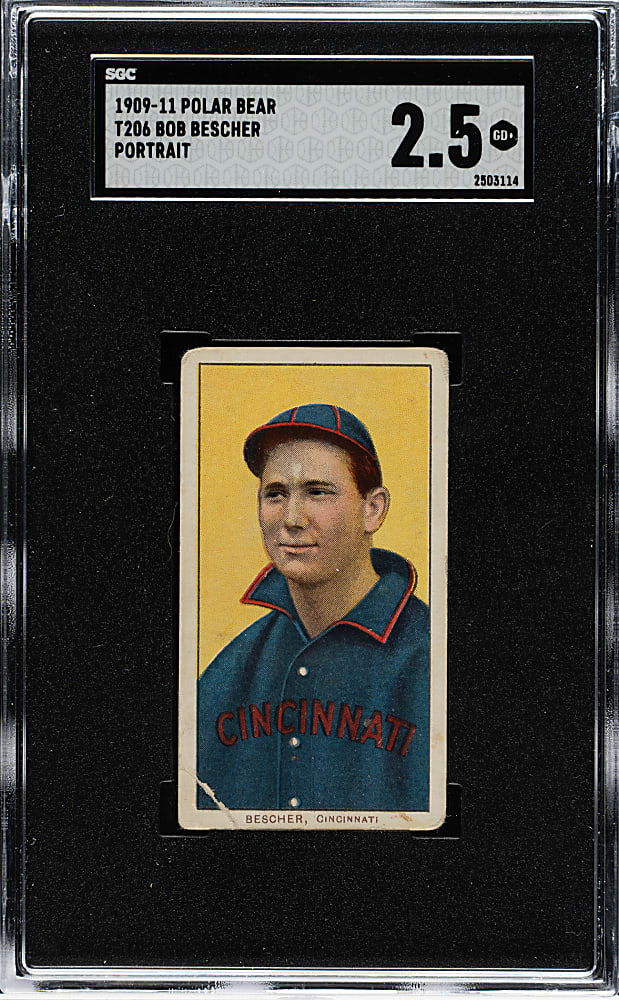 1909-1911 T206 White Border Bob Bescher Portrait SGC GOOD+ 2.5 - Polar Bear Back