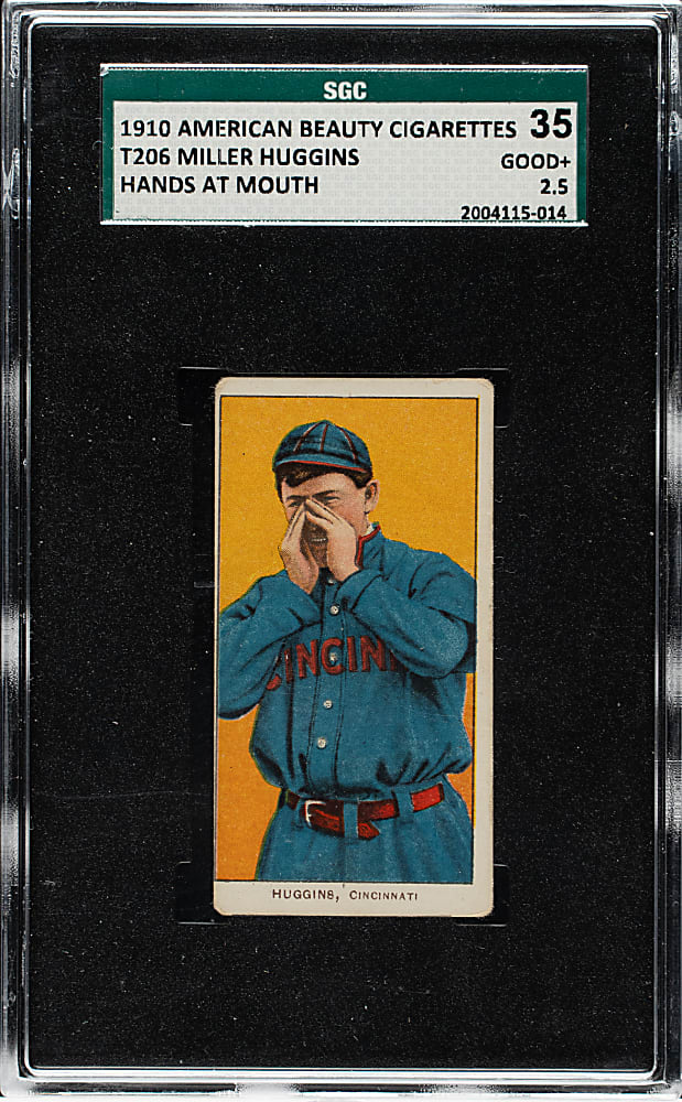 1909-1911 T206 White Border Miller Huggins Hands At Mouth SGC GOOD+ 35 - American Beauty 350 Back