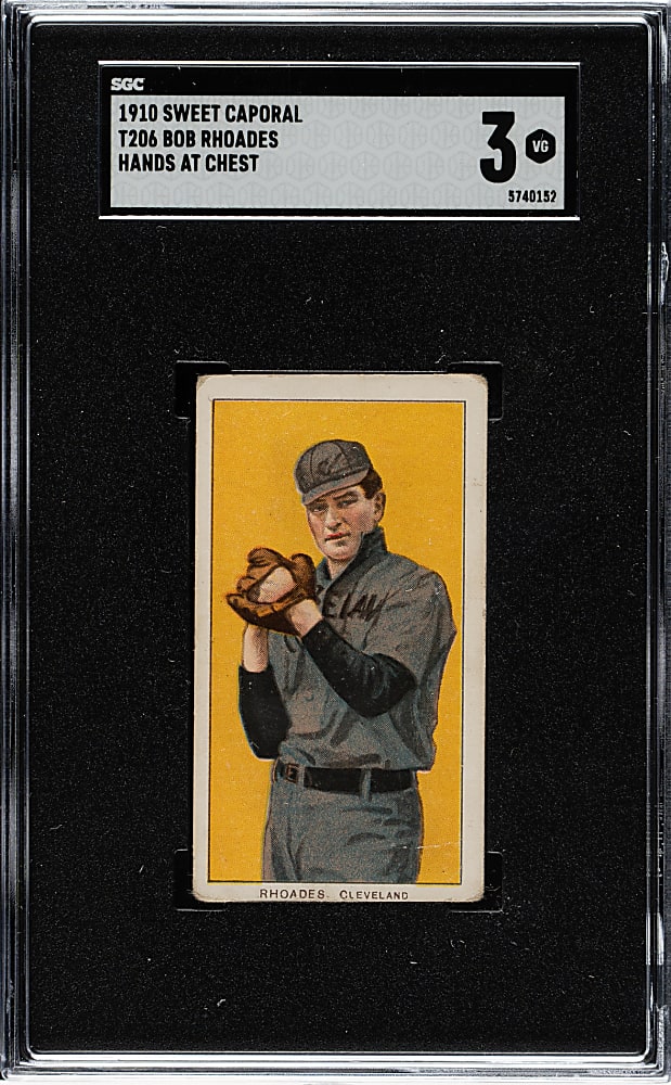 1909-1911 T206 White Border Bob Rhoades Hands at Chest SGC VG 3