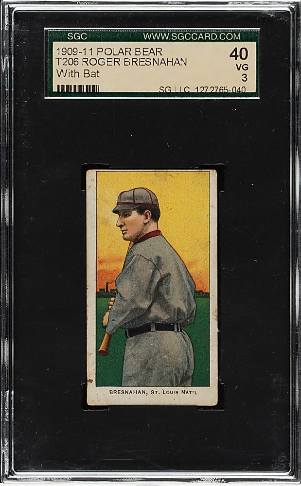 1909-1911 T206 White Border Roger Bresnahan with Bat SGC VG 40 - Polar Bear Back