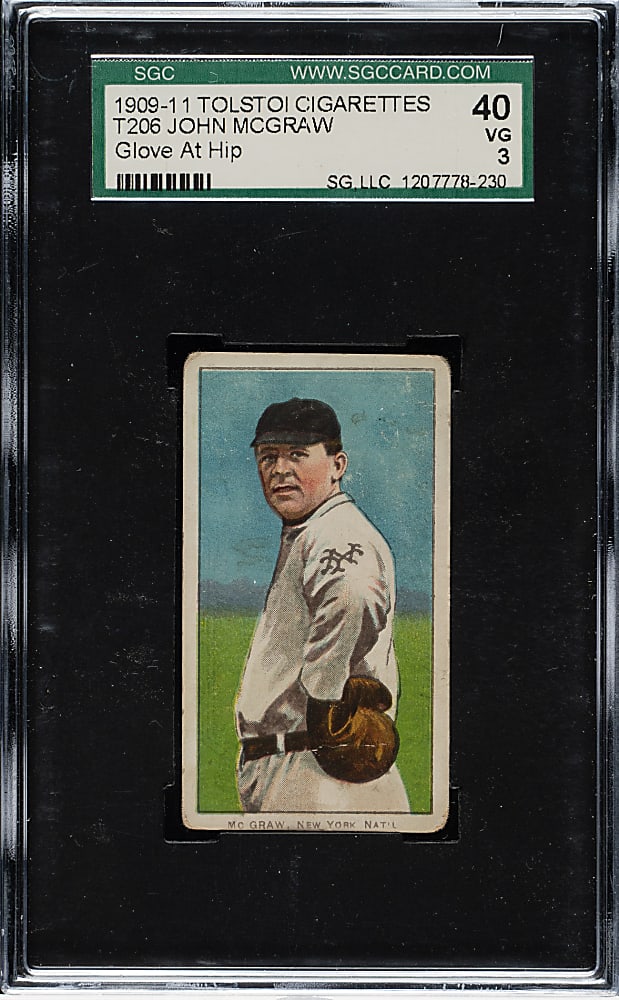 1909-1911 T206 White Border John McGraw Glove At Hip SGC VG 40 - Tolstoi Back