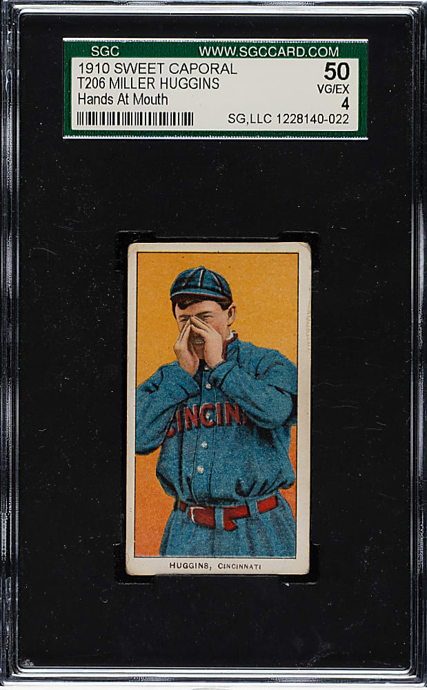 1909-1911 T206 White Border Miller Huggins Hands At Mouth SGC VG/EX 50