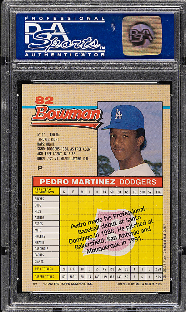 1992 Bowman #82 Pedro Martinez PSA GEM MINT 10