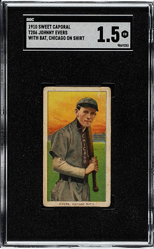 1909-1911 T206 White Border Johnny Evers with Bat, Chicago on Shirt SGC FAIR 1.5
