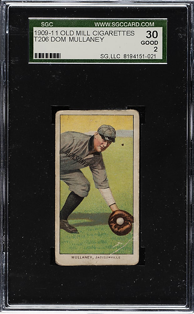 1909-1911 T206 White Border Dom Mullaney Southern Leaguer SGC GOOD 30 - Old Mill Back