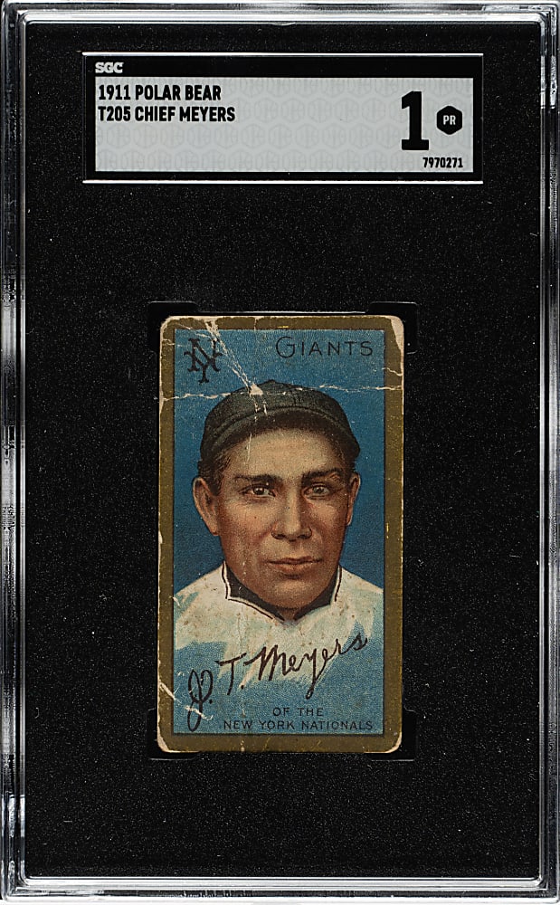 1911 T205 Gold Border Chief Meyers SGC POOR 1 - Polar Bear Back