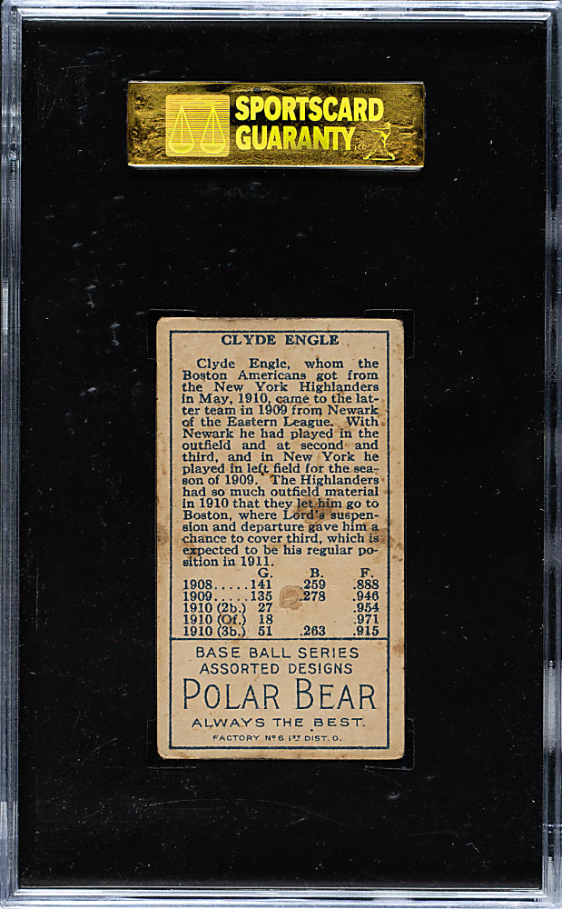 1911 T205 Gold Border Clyde Engle SGC VG/EX 50 - Polar Bear Back