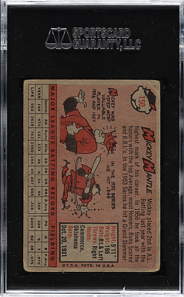 1958 Topps #150 Mickey Mantle SGC FAIR 1.5