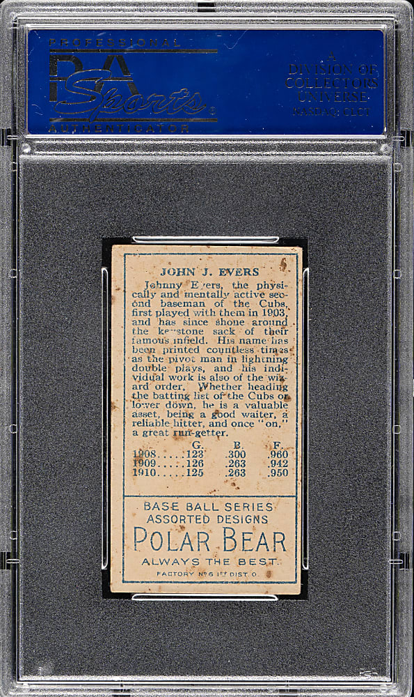 1911 T205 Gold Border Johnny Evers PSA VG-EX 4 - Polar Bear Back