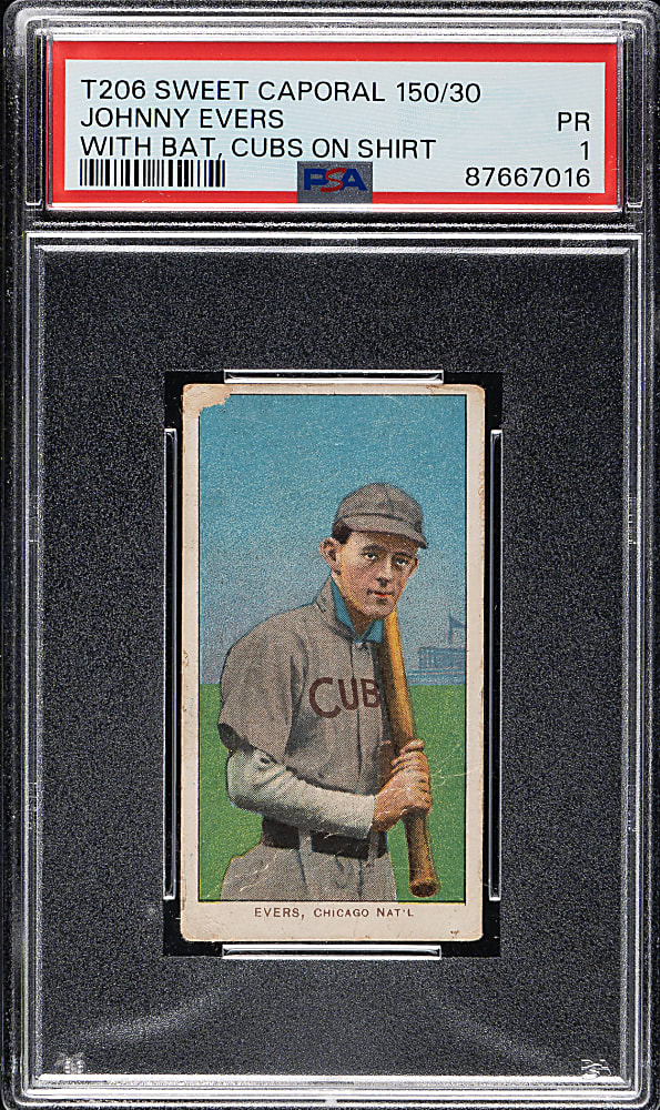 1909-1911 T206 White Border Johnny Evers with Bat, Cubs on Shirt PSA POOR 1
