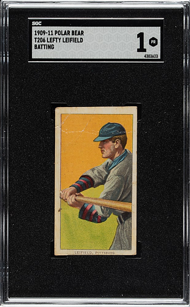 1909-1911 T206 White Border Lefty Leifield Batting SGC POOR 1 - Polar Bear Back