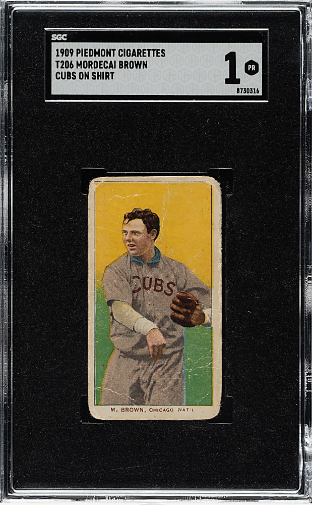 1909-1911 T206 White Border Mordecai Brown Cubs on Shirt SGC POOR 1