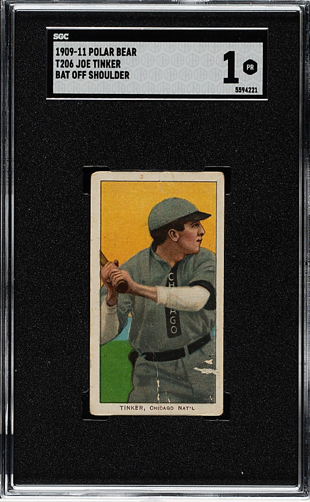 1909-1911 T206 White Border Joe Tinker Bat Off Shoulder SGC POOR 1 - Polar Bear Back