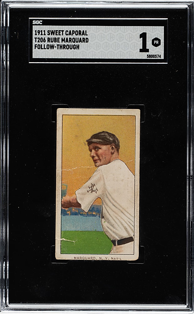 1909-1911 T206 White Border Rube Marquard Follow-Through SGC POOR 1