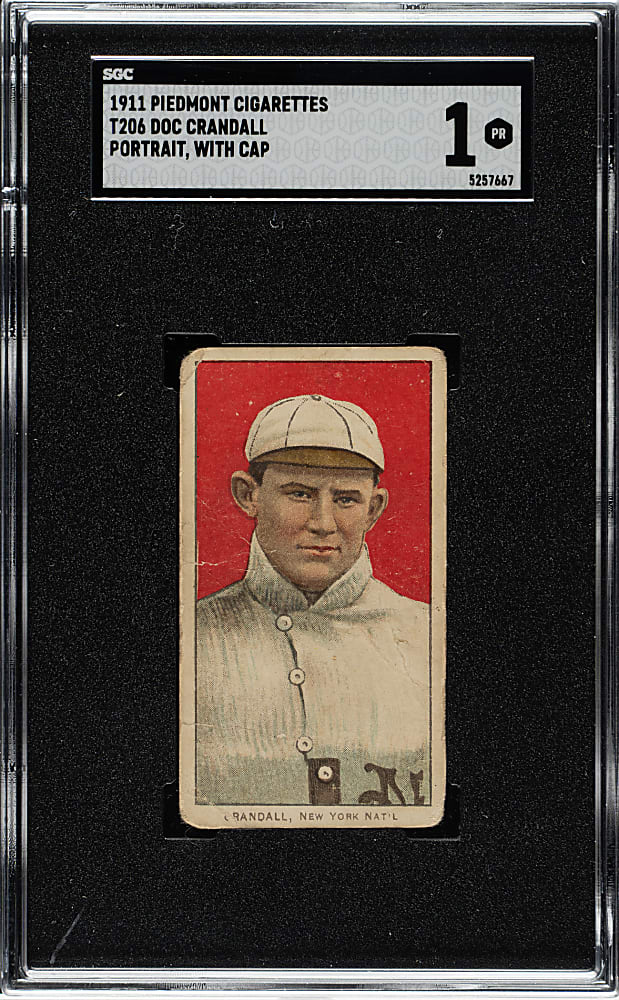 1909-1911 T206 White Border Doc Crandall Portrait with Cap SGC POOR 1