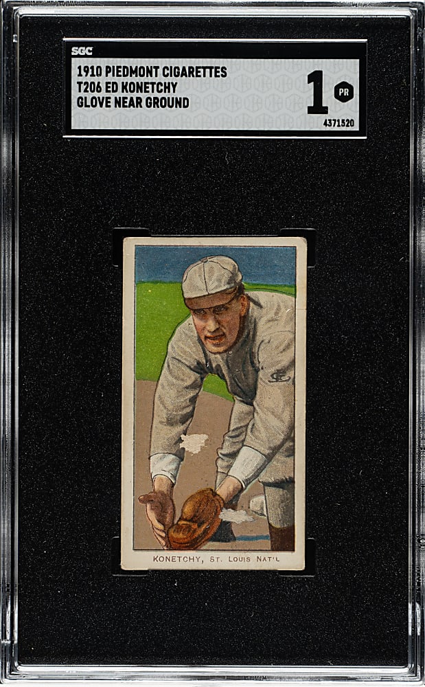 1909-1911 T206 White Border Ed Konetchy Glove Near Ground SGC POOR 1