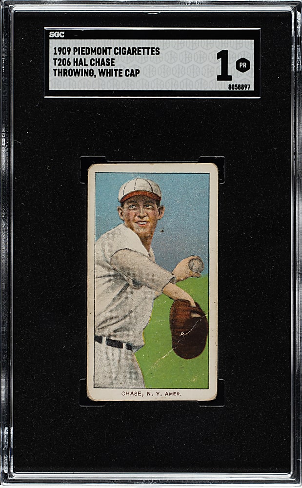 1909-1911 T206 White Border Hal Chase Throwing White Cap SGC POOR 1