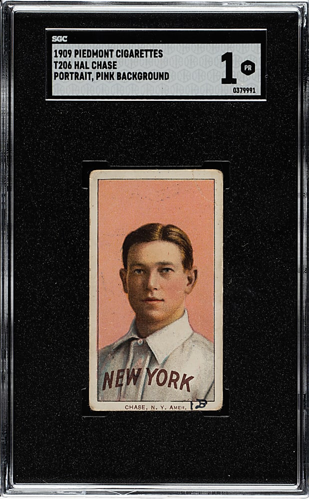 1909-1911 T206 White Border Hal Chase Portrait Pink Background SGC POOR 1