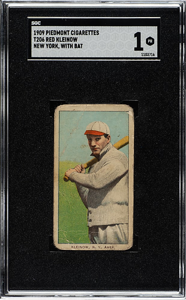 1909-1911 T206 White Border Red Kleinow New York with Bat SGC POOR 1
