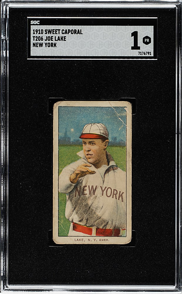 1909-1911 T206 White Border Joe Lake New York SGC POOR 1