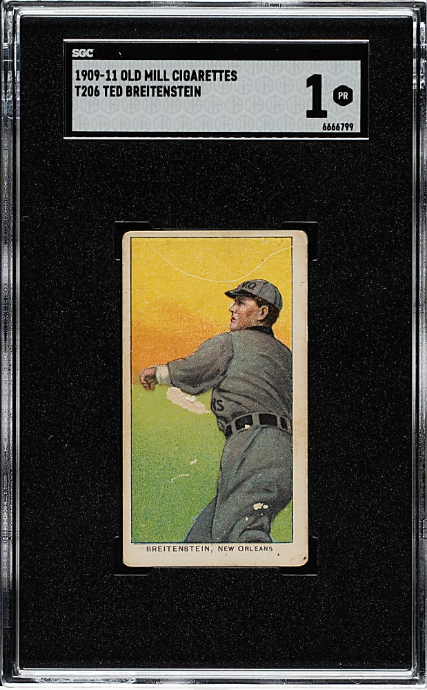 1909-1911 T206 White Border Ted Breitenstein Southern Leaguer SGC POOR 1 - Old Mill Back