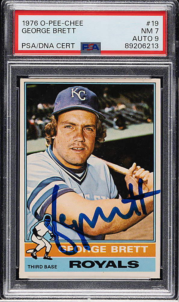 Signed 1976 O-Pee-Chee #19 George Brett PSA NM 7 with MINT 9 Signature