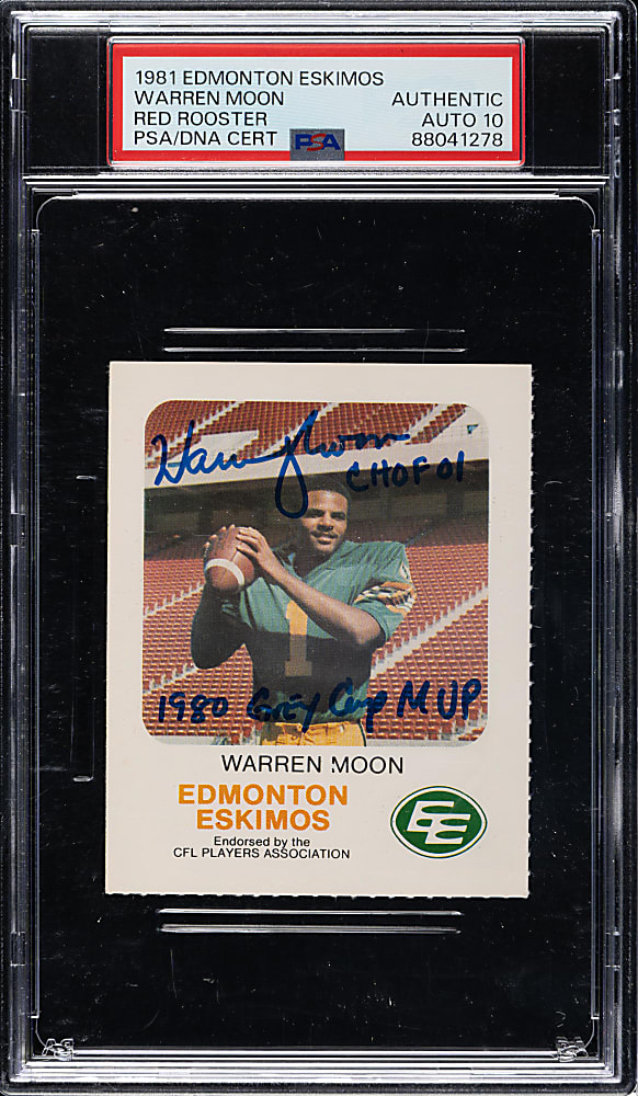 Signed 1981 Red Rooster Edmonton Eskimos Football Warren Moon PSA/DNA GEM MINT 10