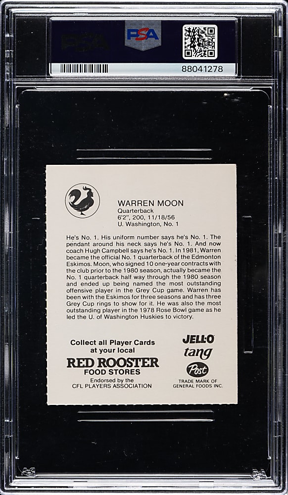 Signed 1981 Red Rooster Edmonton Eskimos Football Warren Moon PSA/DNA GEM MINT 10