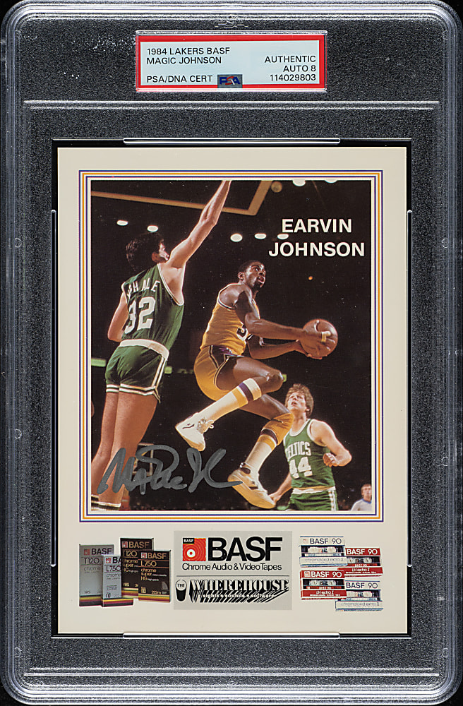 Signed 1984 Los Angeles Lakers BASF Basketball Magic Johnson PSA/DNA NM-MT 8