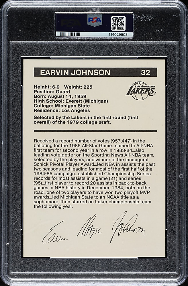 Signed 1984 Los Angeles Lakers BASF Basketball Magic Johnson PSA/DNA NM-MT 8
