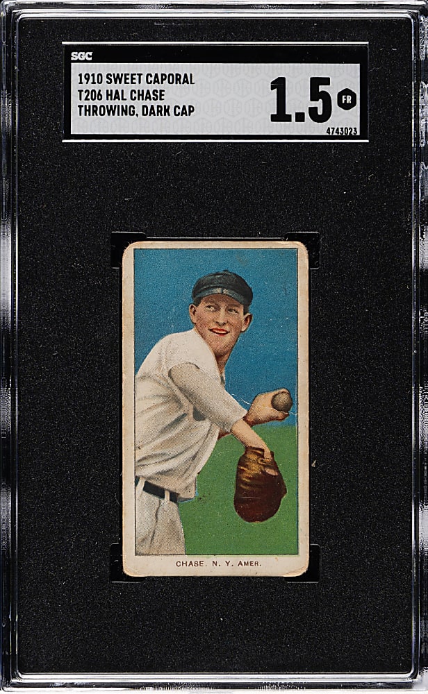 1909-1911 T206 White Border Hal Chase Throwing Dark Cap SGC FAIR 1.5