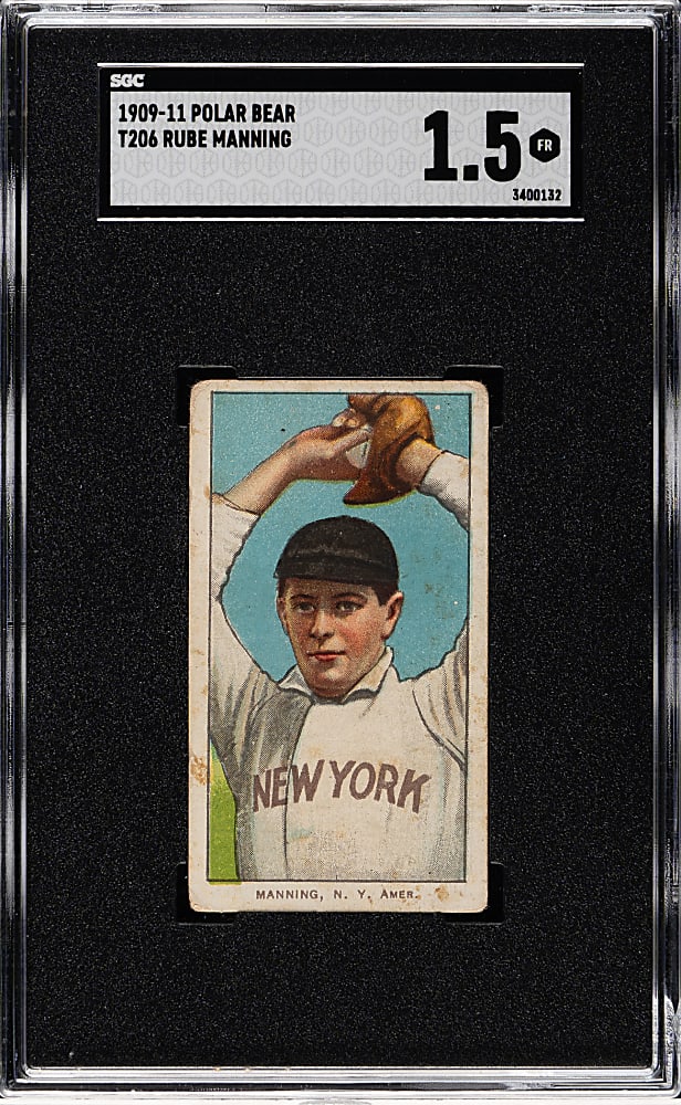 1909-1911 T206 White Border Rube Manning Pitching SGC FAIR 1.5 - Polar Bear Back