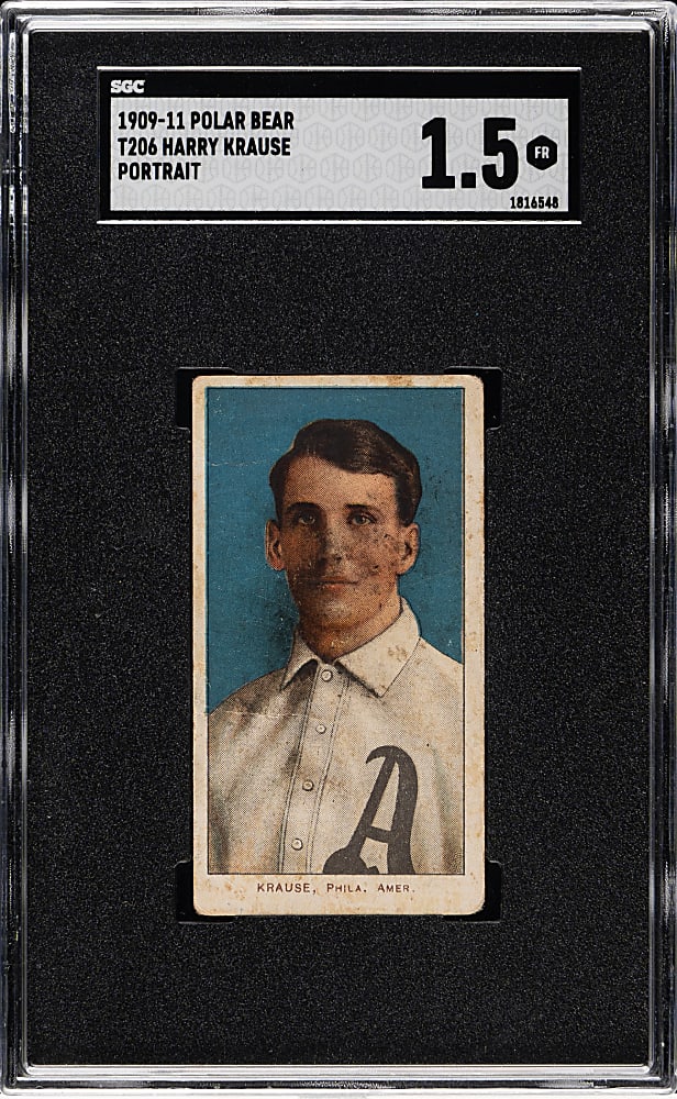 1909-1911 T206 White Border Harry Krause Portrait SGC FAIR 1.5 - Polar Bear Back