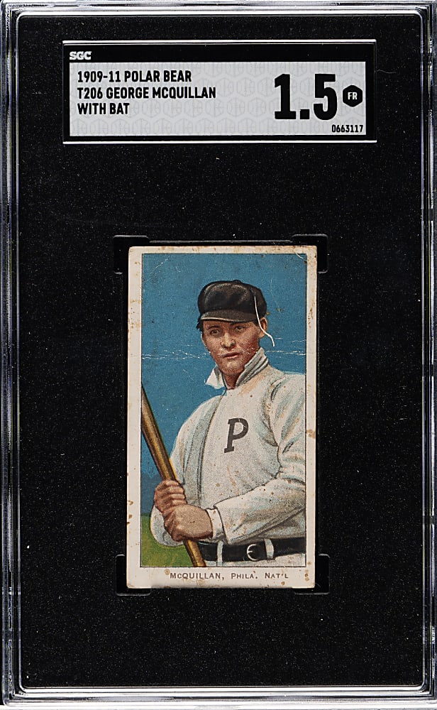 1909-1911 T206 White Border George McQuillan with Bat SGC FAIR 1.5 - Polar Bear Back