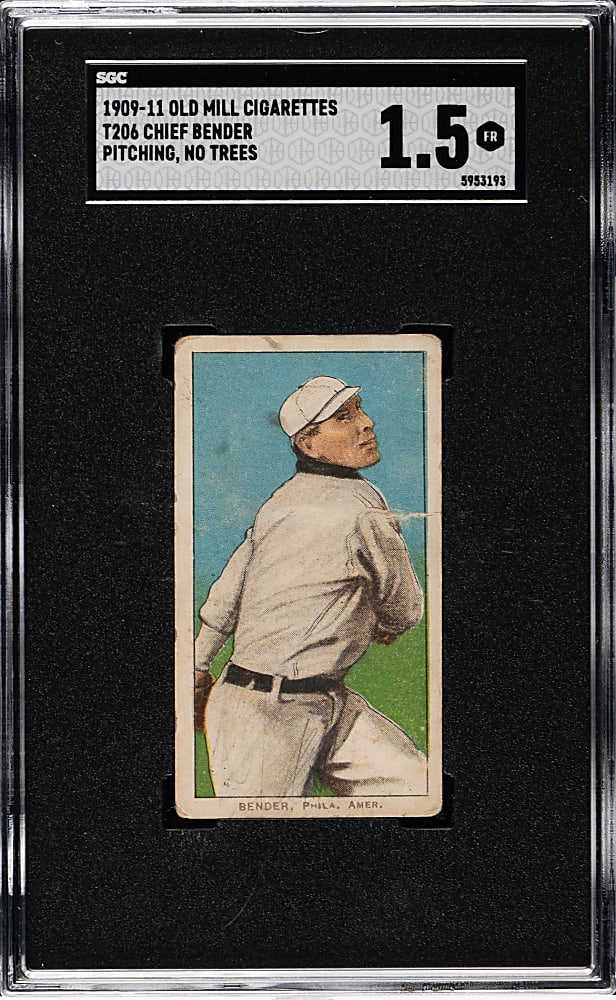 1909-1911 T206 White Border Chief Bender Pitching, No Trees in Background SGC FAIR 1.5 - Old Mill Back