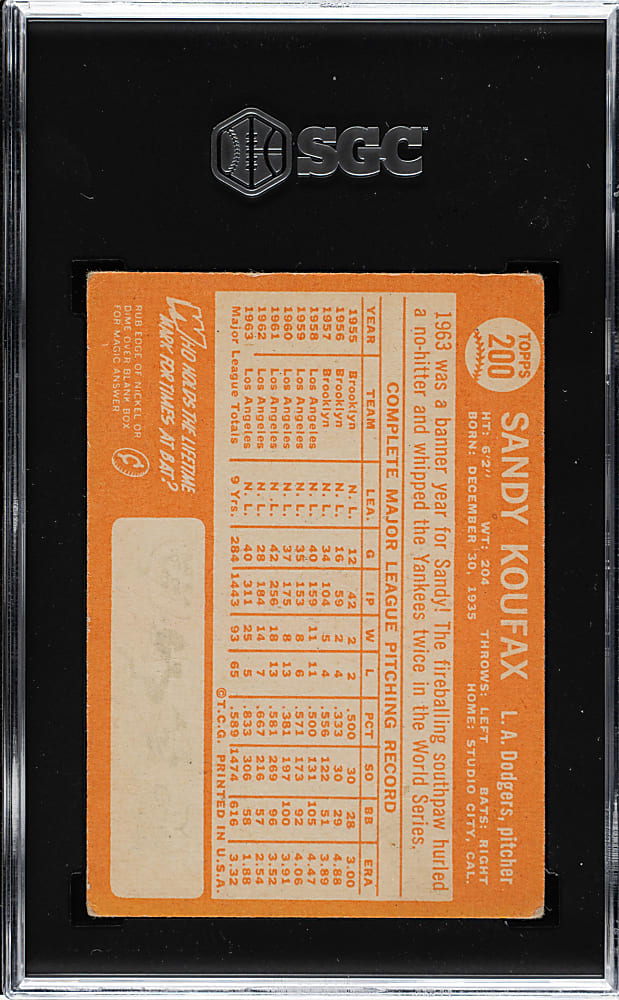 1964 Topps #200 Sandy Koufax SGC VG 3
