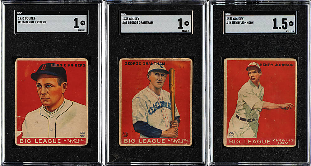 1933 R319 Goudey SGC-Graded Trio: Bernie Friberg, George Grantham, and Henry Johnson