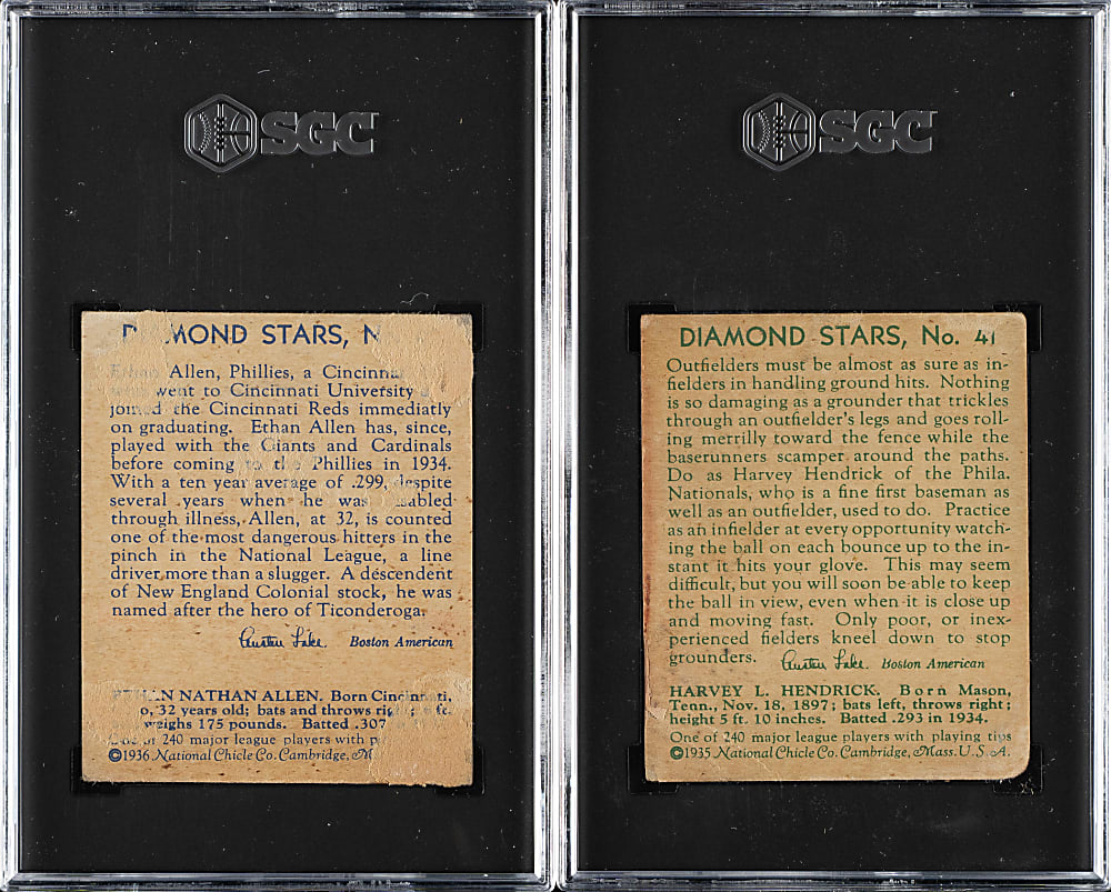 1934-1936 R327 Diamond Stars Ethan Allen and Harvey Hendrick SGC-Graded Pair