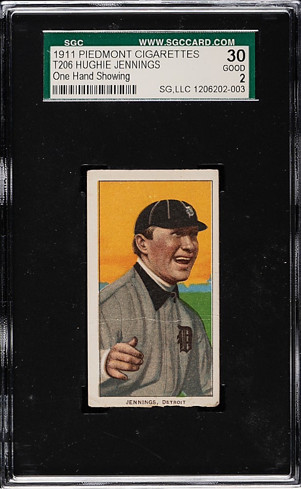 1909-1911 T206 White Border Hughie Jennings One Hand Showing SGC GOOD 30