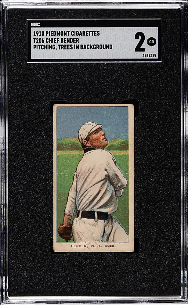 1909-1911 T206 White Border Chief Bender Pitching, Trees in Background SGC GOOD 2