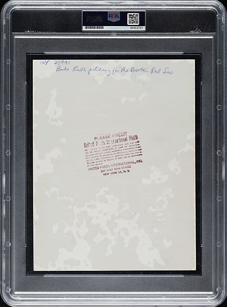 Circa 1958-1962 Babe Ruth in 1915 United Press International Vintage Photograph PSA/DNA Type IV