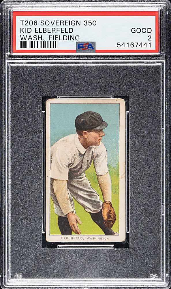 1909-1911 T206 White Border Kid Elberfeld Washington, Fielding PSA GOOD 2 - Sovereign 350 Back