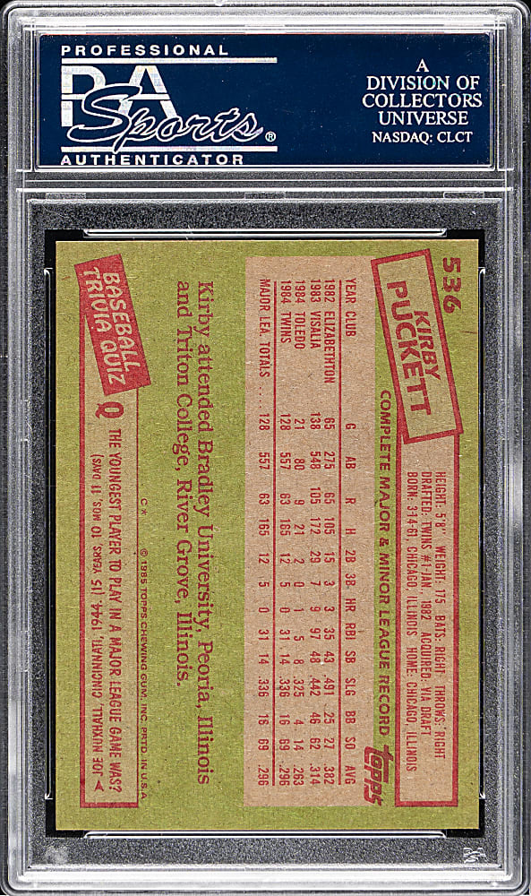 1985 Topps #536 Kirby Puckett Rookie PSA GEM MINT 10