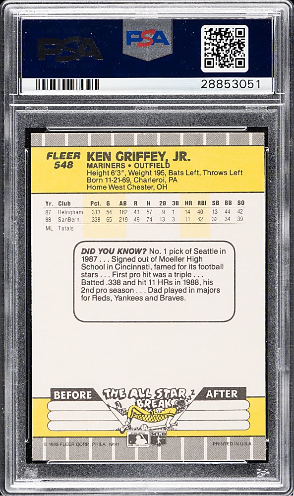 1989 Fleer #548 Ken Griffey Jr. Rookie PSA GEM MINT 10
