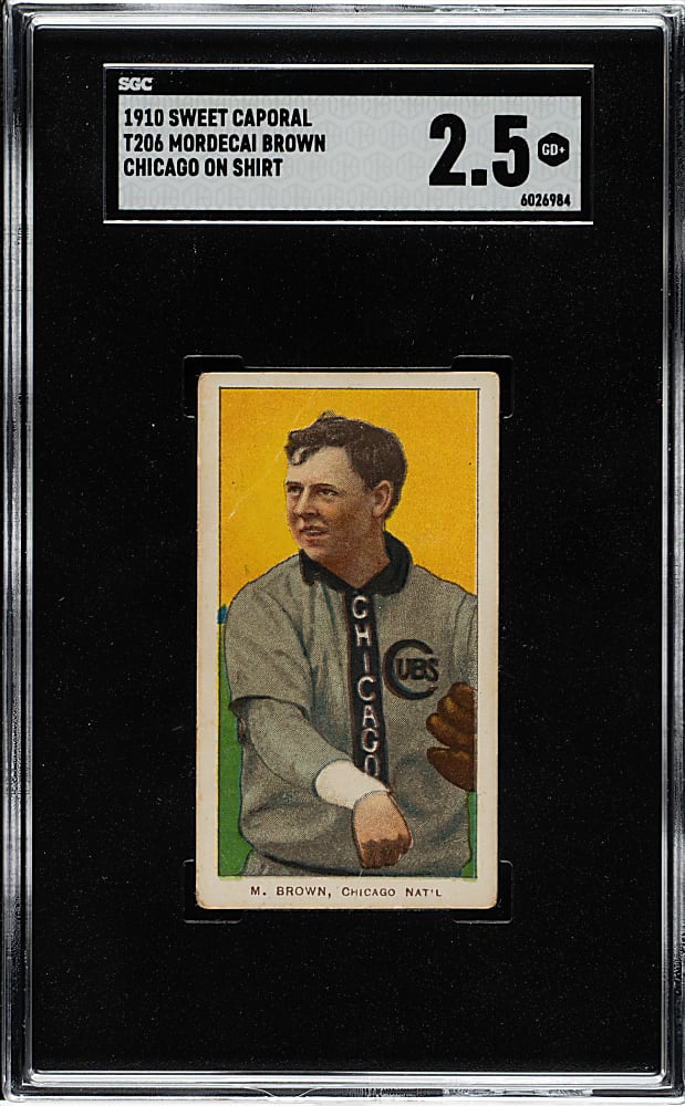 1909-1911 T206 White Border Mordecai Brown Chicago on Shirt SGC GOOD+ 2.5